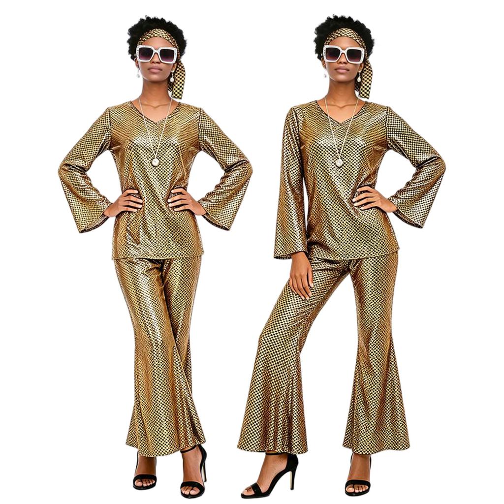 Women's 70s Retro Costume for Halloween Party Shiny Hippie Dress