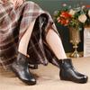 Johnature Genuine Leather Retro Flat Short Boots Side Zipper Soft Cowhide Versatile Women's Shoes