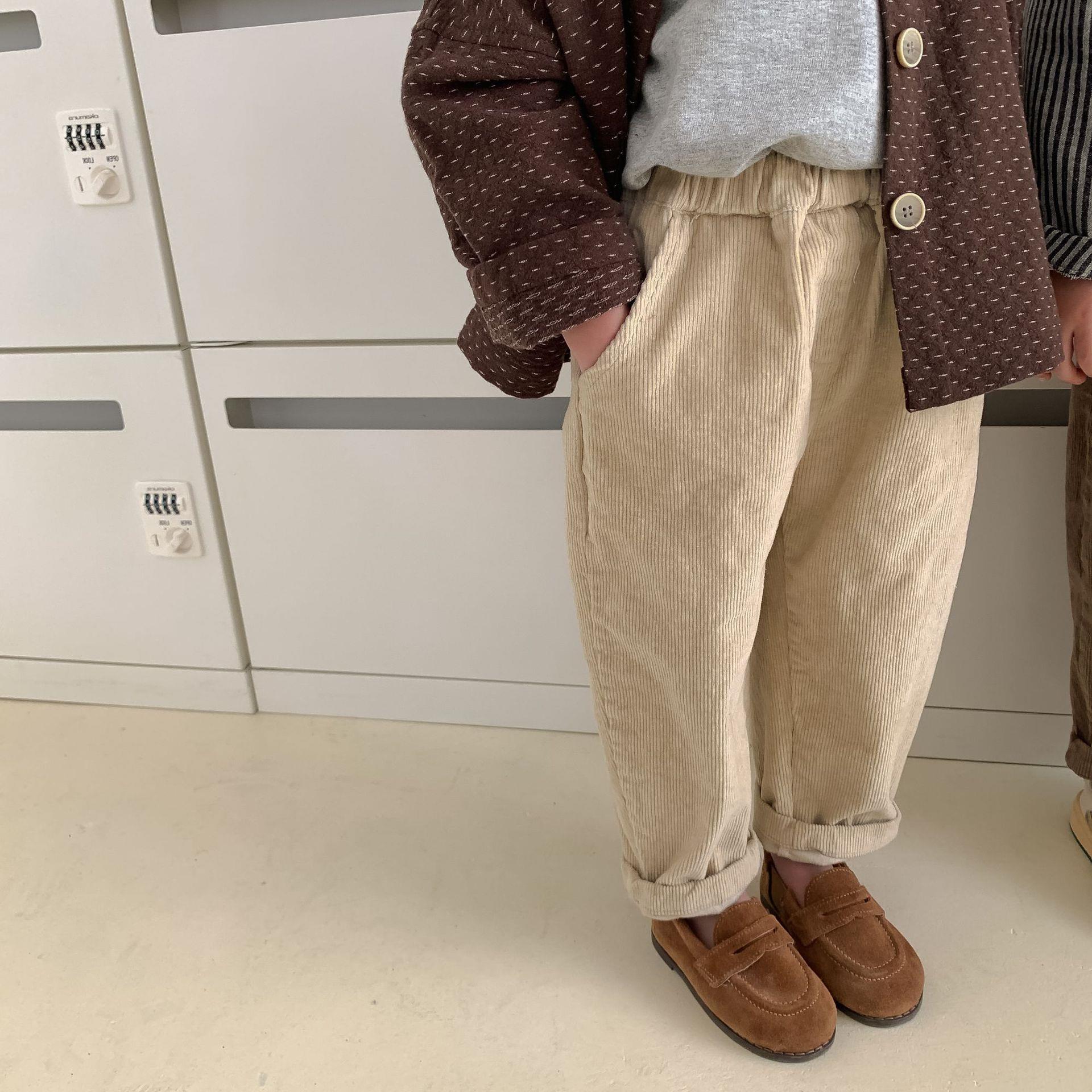 

Брюки-стрейч из вельвета для мальчиков на весну и осень, корейская версия повседневных брюк с высокой талией 80 абрикосовый