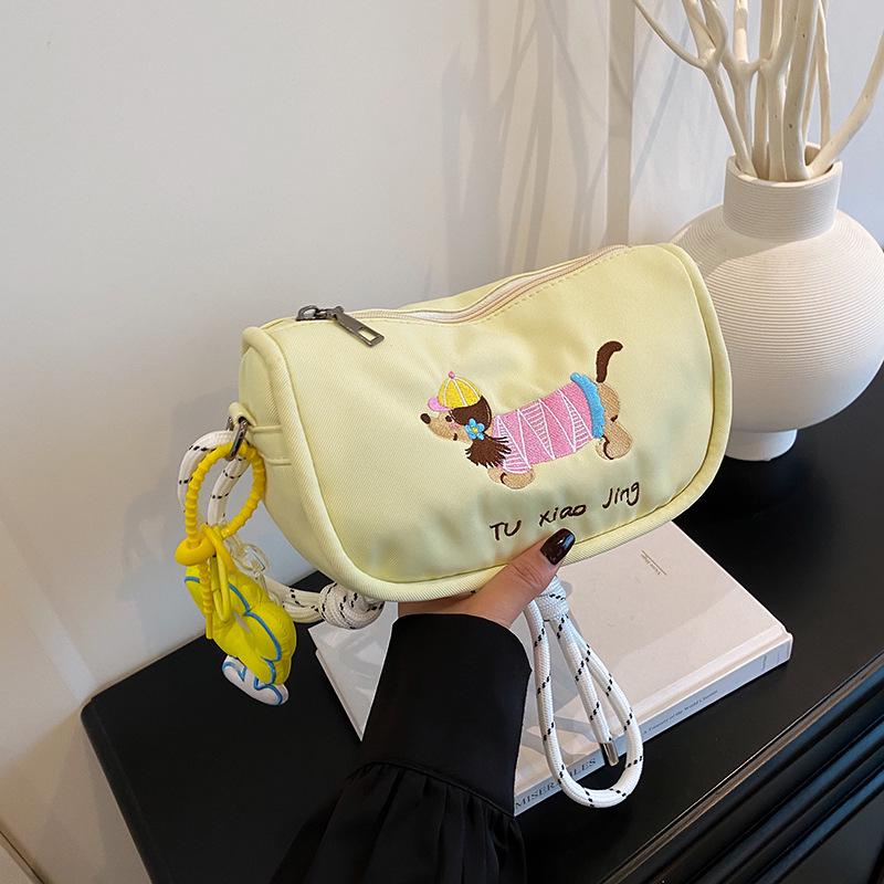 2025 New Cute Cartoon Dog Embroidery Dumpling Shoulder Bag - Lightweight, Colorful, Versatile