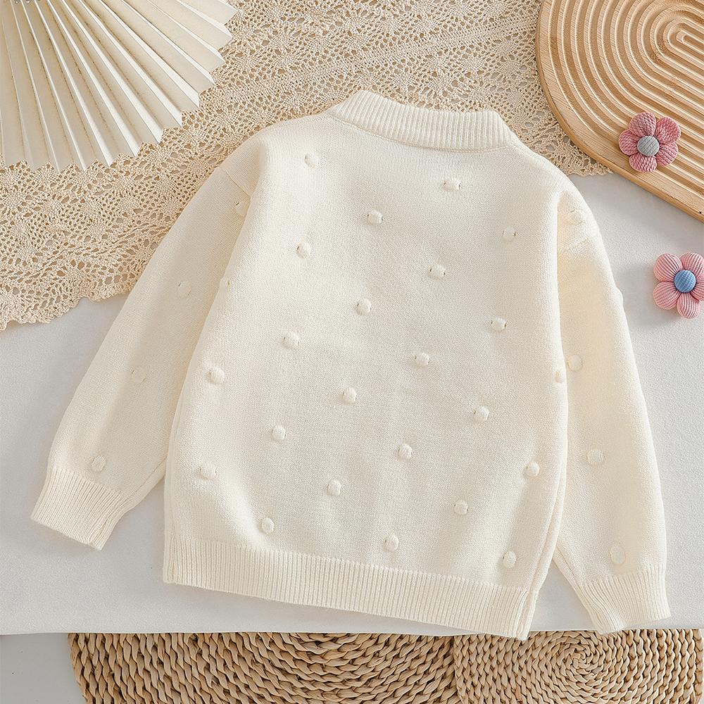 Girls' Beige Knitted Cardigan 2-8 Years Soft Sweater Coat with Colorful Flowers Fashion Toddler Girl Autumn Winter Top