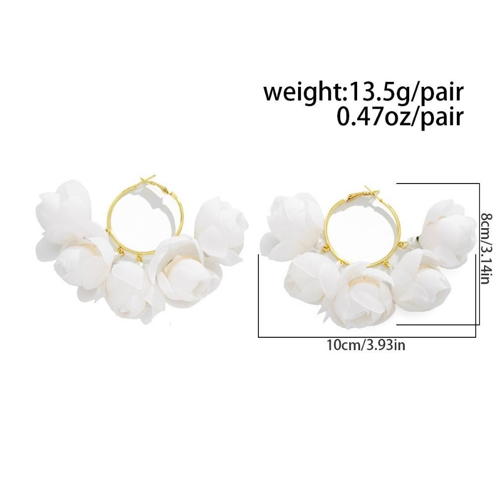 Elegant Exaggerated Pendant Earrings Mesh Imitation Pearl Dangle Earrings White Flower Long Earrings Ear Accessories