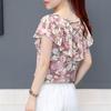 Office Lady Floral Printed Blouse Summer Straight Elegant V-Neck Women's Fashion Ruffles Spliced Short Sleeve Chiffon Shirt