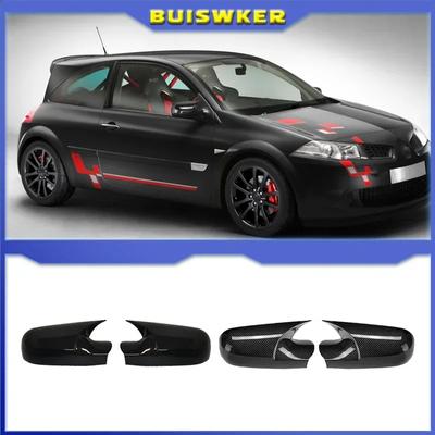 For Renault Megane 2 MK2 2002-2009 Car Rearview Side Mirror Cover Wing Cap Sticker Exterior Door Case Trim Carbon Fiber Black