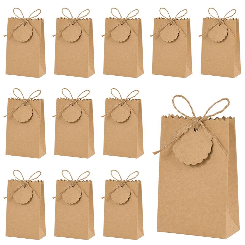 20/50pcs Kraft Paper Gift Box with Ribbon Tags Cookie Candy Packaging Bag Wedding Birthday Party Decor Supplies Christmas Gifts