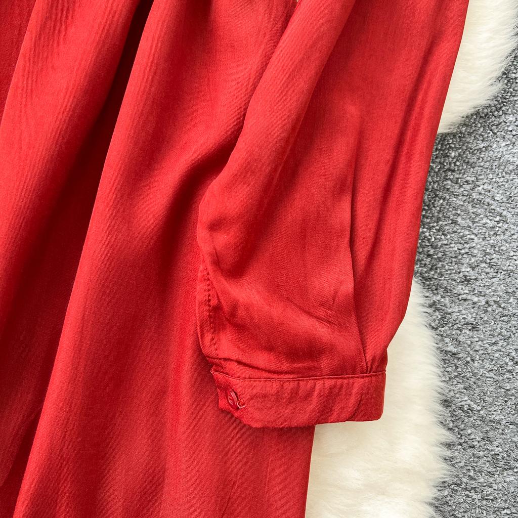 Vintage Maxi šaty pro ženy Výšivka Výstřih do V Dlouhý rukáv Dámské šaty Šněrování Vysoký pas Elegantní šaty