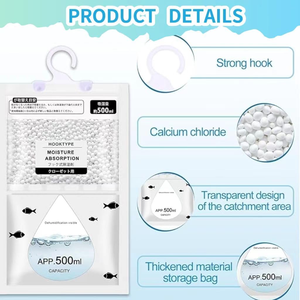 Moisture Hanging Absorber Bag Large Capacity Wardrobe Dehumidifier Anti-Mold Desiccant Bags For Closet And Home Damp Control