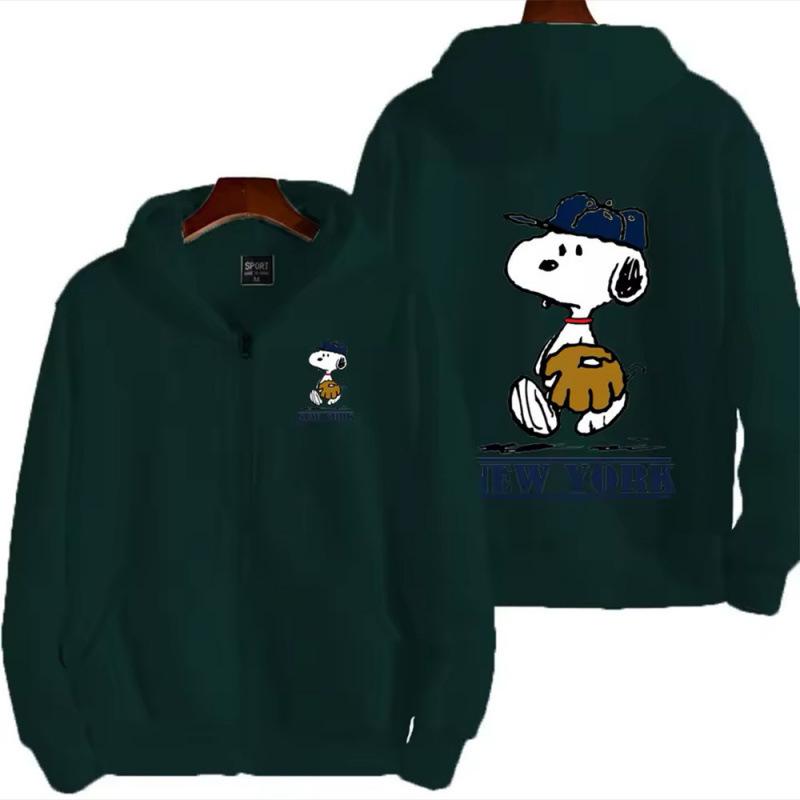 Anime Snoopy Zip-Up Hoodie - Cute Digital Print Sweatshirt