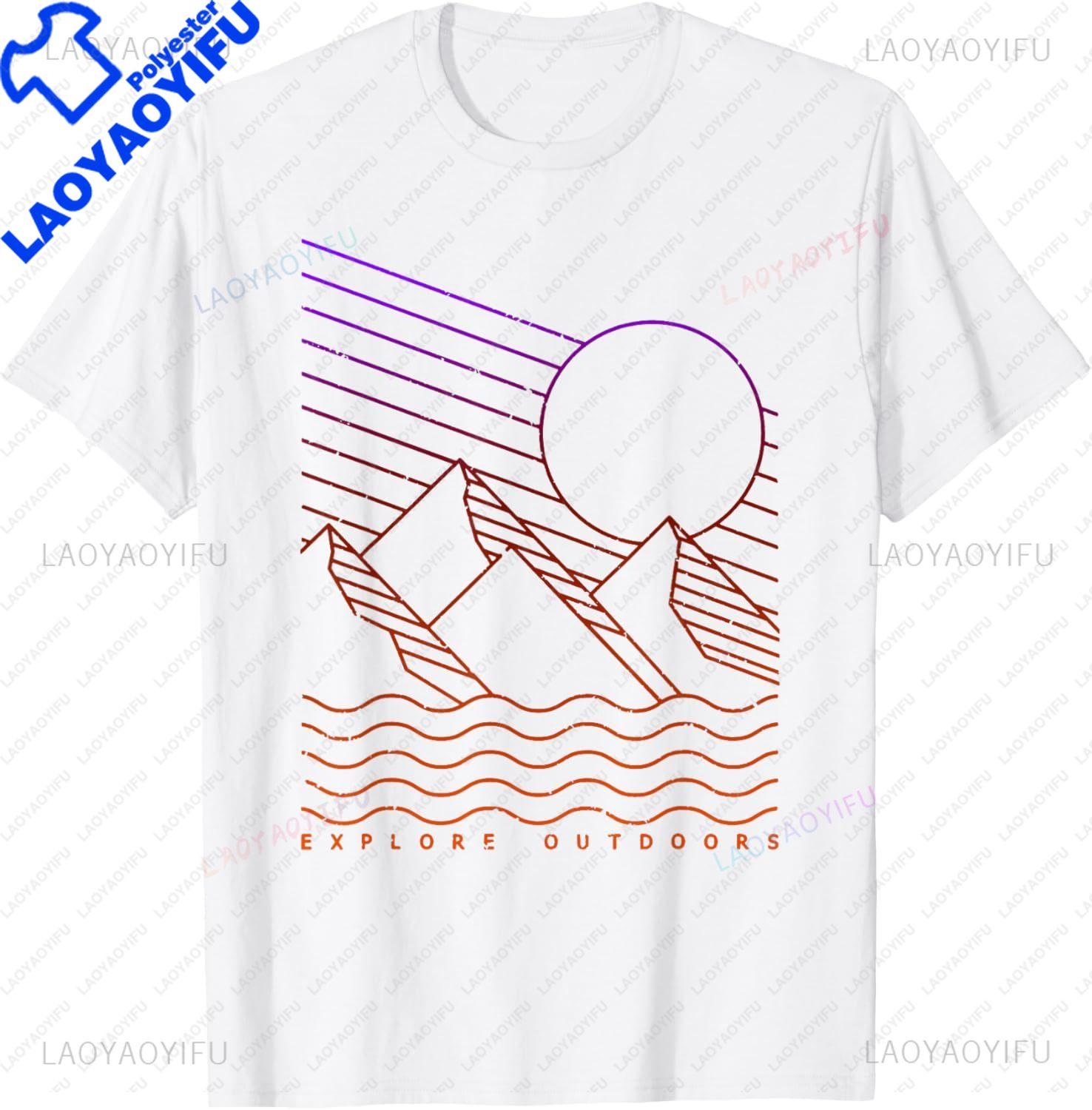 

Geometric Line Art Explore Outdoors TShirt Unisex Summer Streetwear Tops Couple Kawayi Customizable Camiseta Hombre S