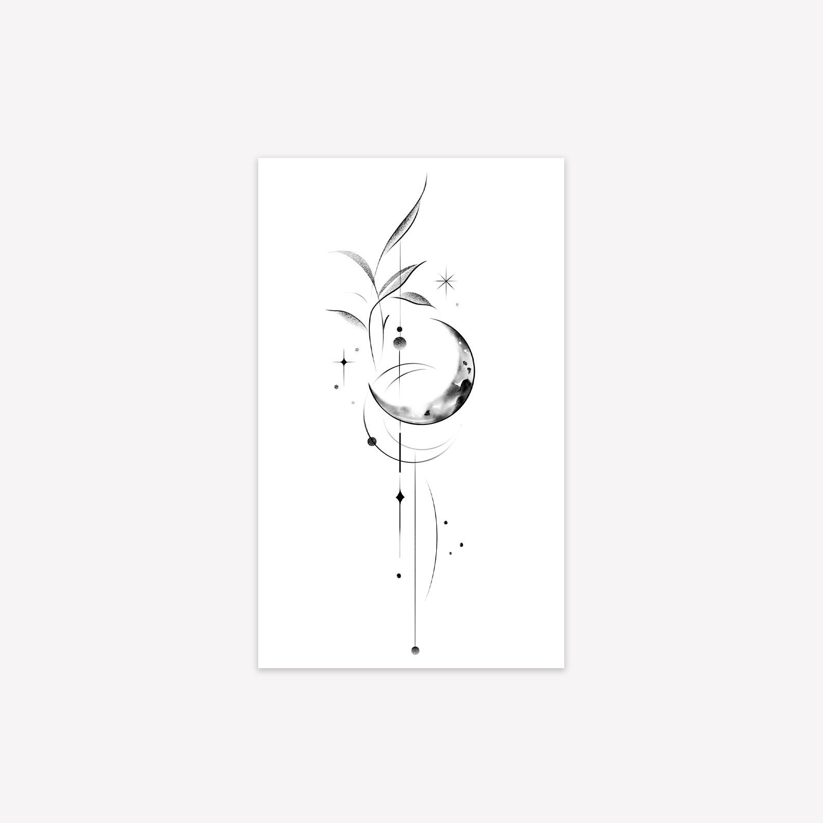 Small Fresh Moon Tattoo Sticker Waterproof And Long-Lasting Advanced Sense Niche Simple Tattoo Sticker Arm 9*15