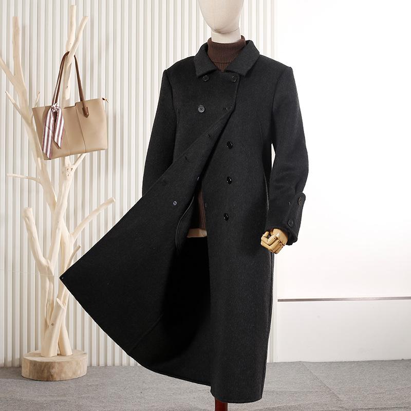 Double-breasted wool double-sided woolen coat commuter temperament wool coat women's woolen coat looks thin