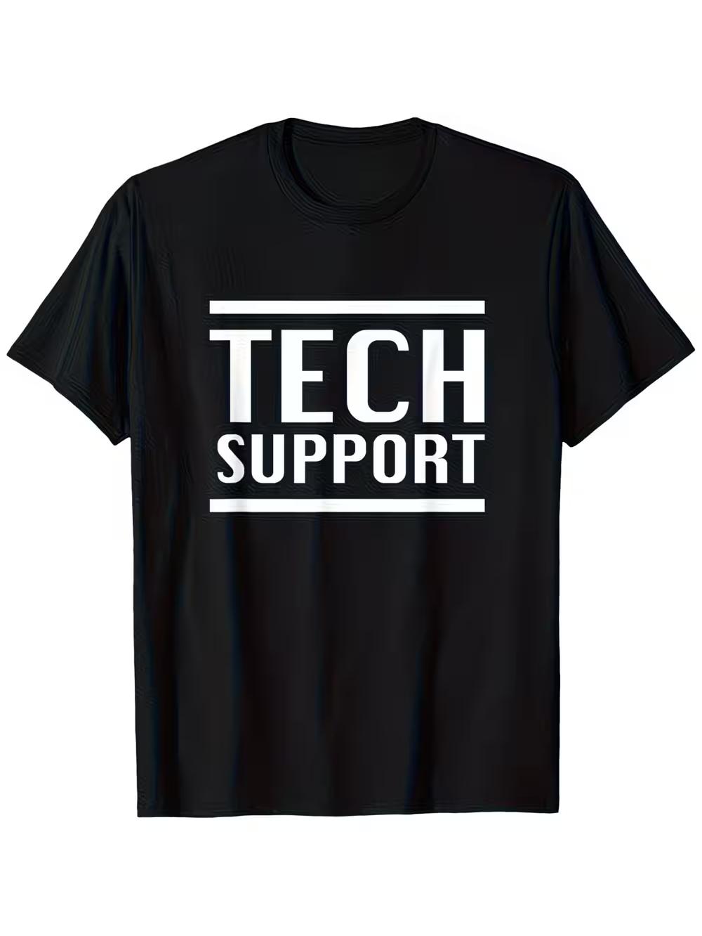 

Tech Support Men s Classic Black T-Shirt - 50% Cotton Short Sleeve Round Neck with Bold White TECH SUPPORT Graphic Print - Casual Breathable Tee XXL