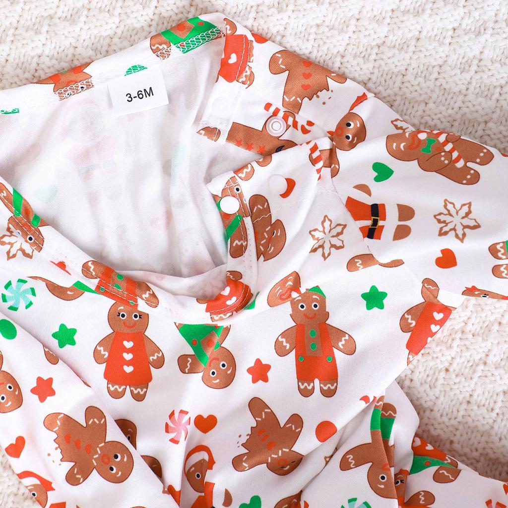 9-24 Months Christmas Infant Baby Cute Gingerbread Man Full Print Romper Casual Long Sleeve Jumpsuit