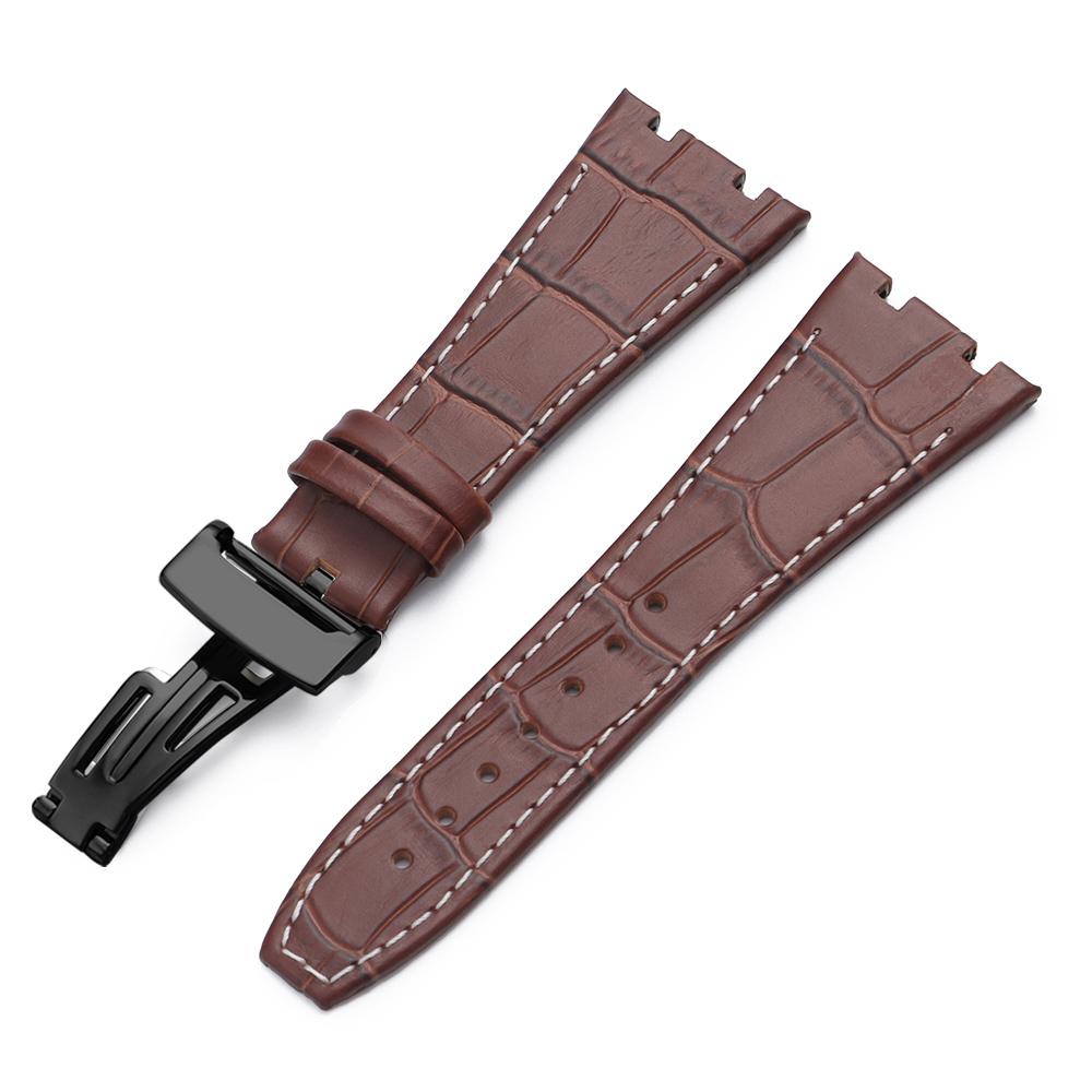 Top Layer Genuine Cowhide Watch Strap for AP Audemars 15400 15703 26320 Royal Oak Offshore Series Men27mm Black Brown Watch Band