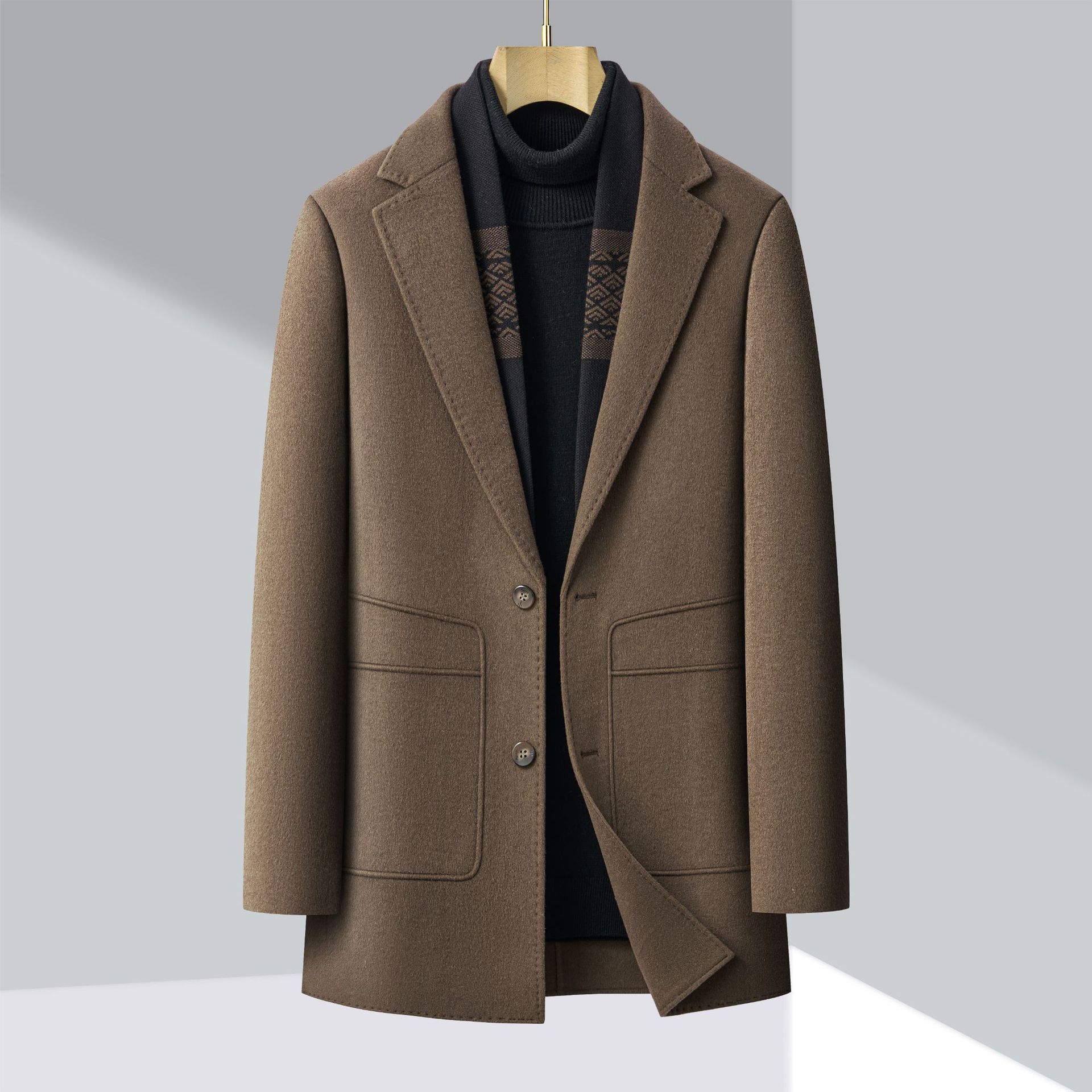 

Двустороннее шерстяное кашемировое пальто для мужчин, шерстяной пиджак средней длины, пуховый костюм для папы среднего возраста 165