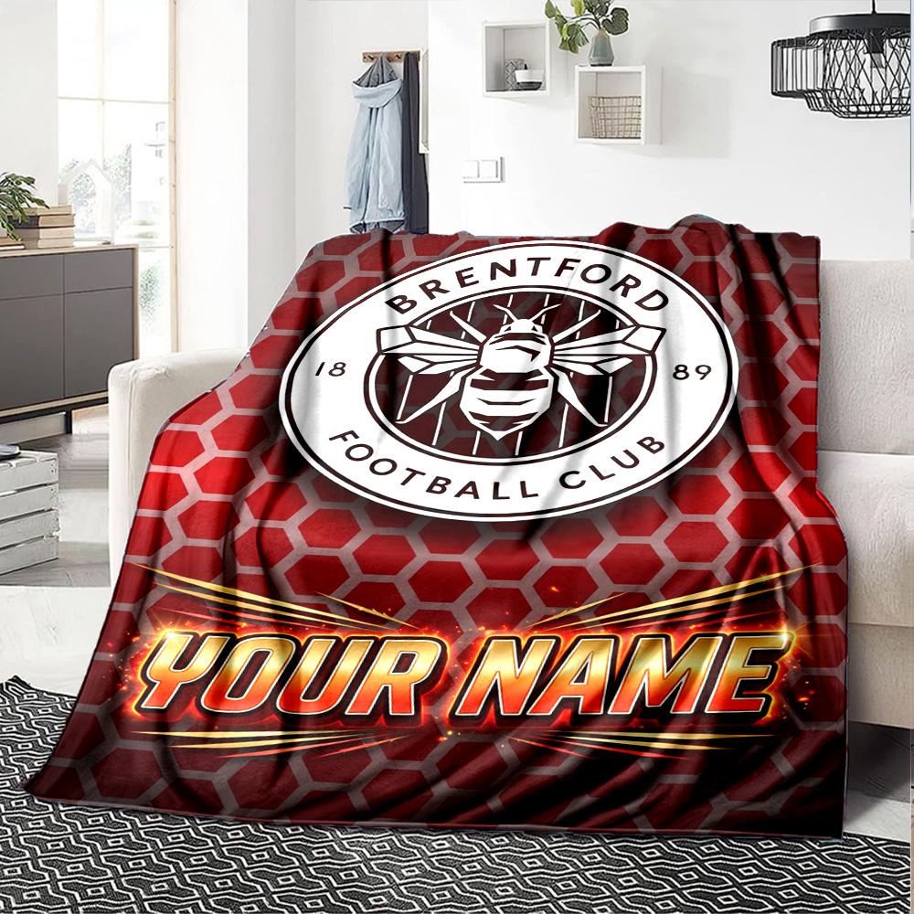 1pc Brentford F.C Blanket with Custom Name, Gift, for Men and Women, Soft Blanket, Good for Sofa Bed Couch Travel, Lightweight Flannel Blanket