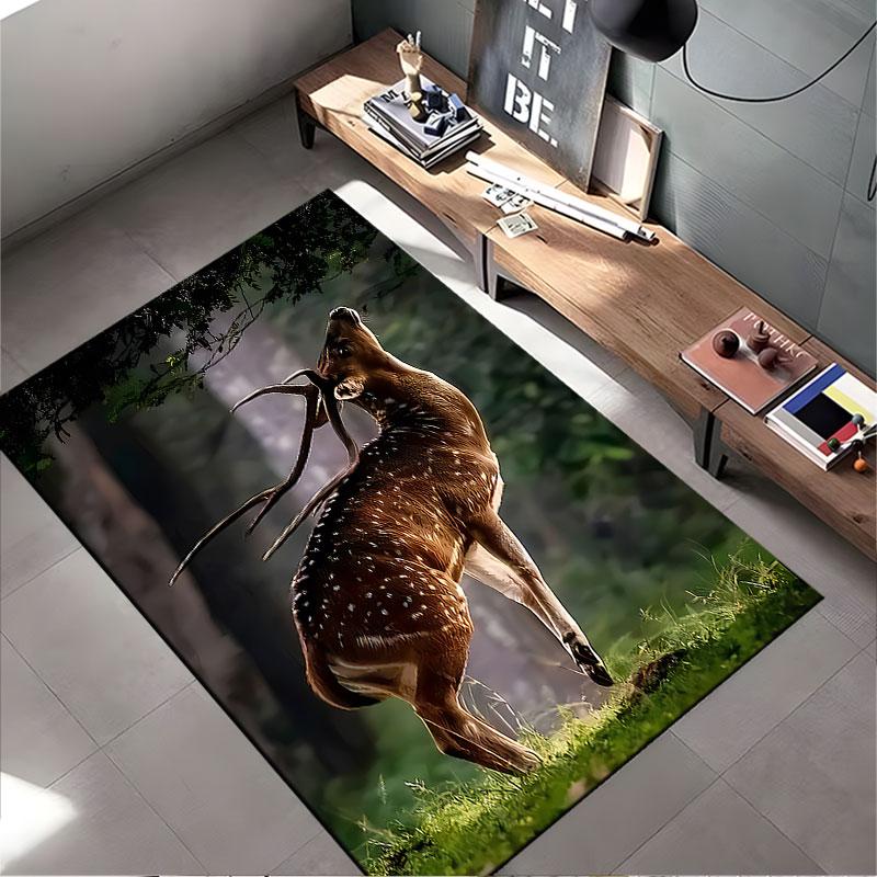 Majestic Deer in Forest Scene suitable as a non-slip mat for the living room or bedroom sofa