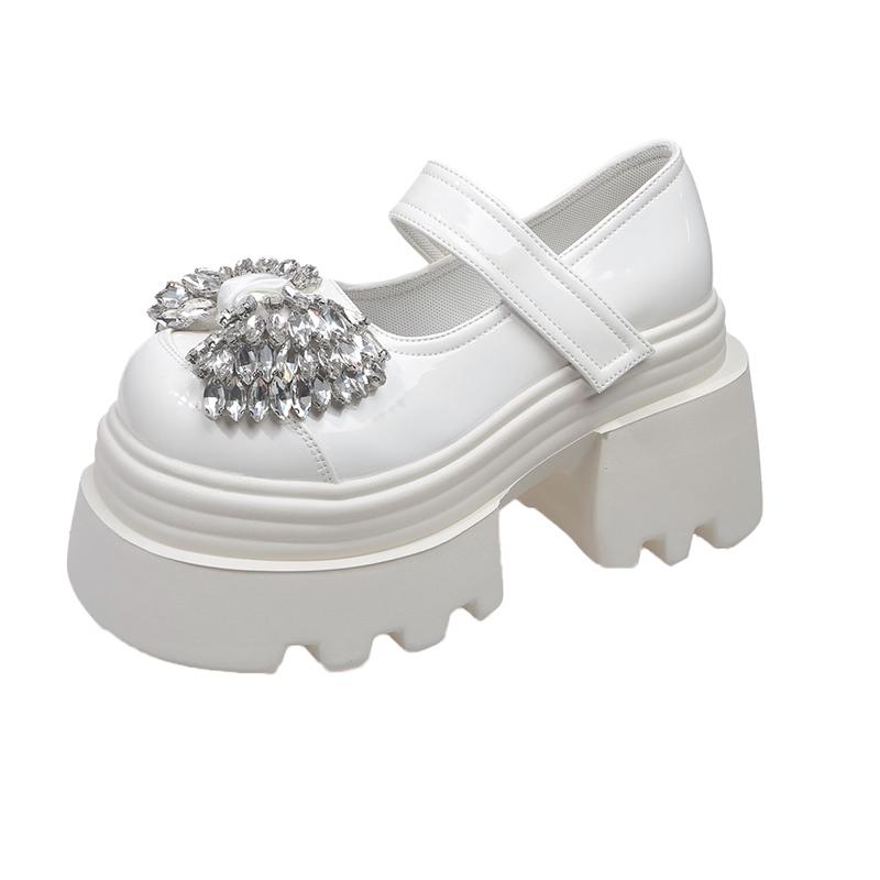 Fashion 10cm New Microfiber Leather Designer Platform Wedge Round Toe Pumps Crystal Flats Hook Women Fashion Mary Jane Loafer Shoes