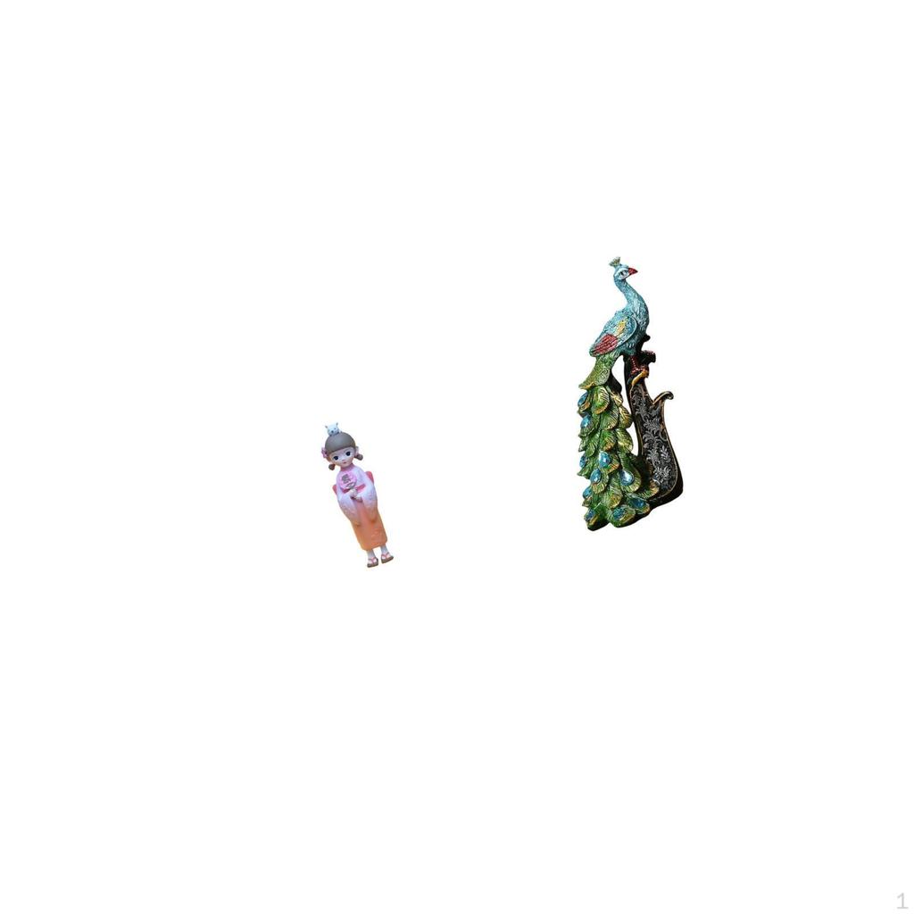 Elegant Asian Geisha Kabuki Doll with Peacock Statue Figurine for Bedroom Office Living Room