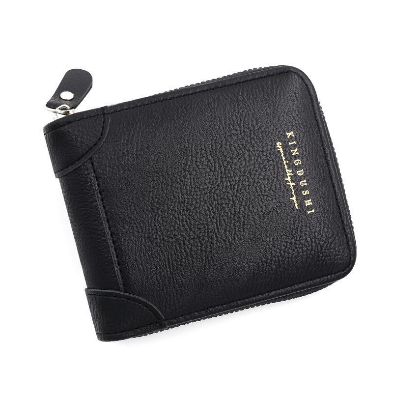 

Модный мужской кожаный кошелек с двойной молнией, небольшой короткий кошелек для монет, кошелек для кредитных карт для мужчин чёрный