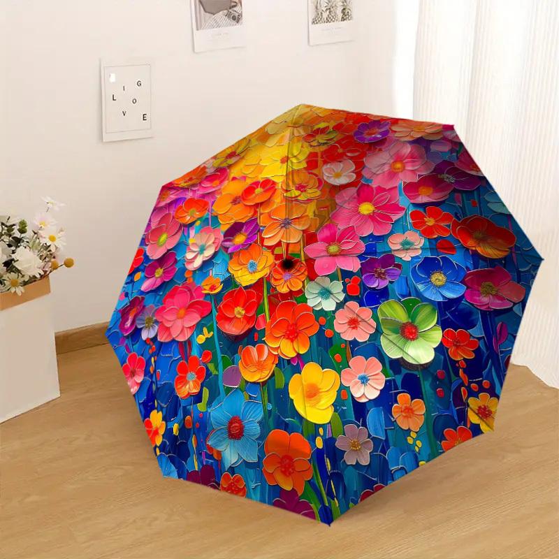 1 st Blommigt Abstrakt Mönster Litet Rese Automatisk Fällbar Paraply, Kompakt Vindtåligt Paraply, Automatisk Öppning/Stängning , Gåva-091527