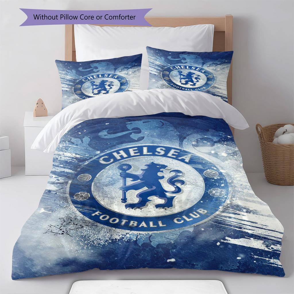Chelsea FC Pattern Bedding Set Quilt Cover Pillowcase Home Decor Gift (1 * Duvet Cover + 2 * Pillowcase, Without Core)