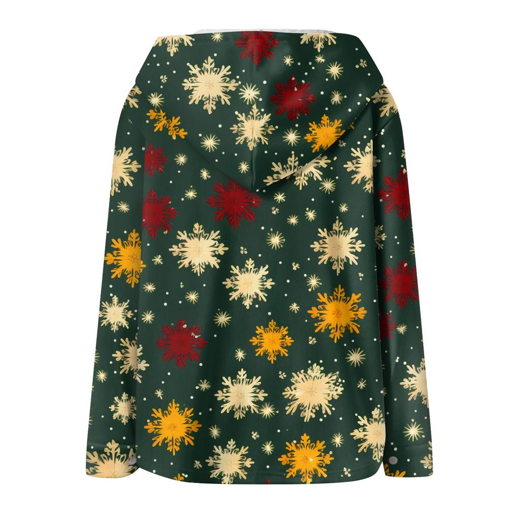 Hoodies For Women Winter Warm Sweatshirt Button Drawstring Hooded Print Jacket Coat
