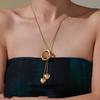 Irregular Circular Shaped Pull-Out Stainless Steel Long Necklace Love Heart Tassel Pendant Fashion Sweater Chain Necklace