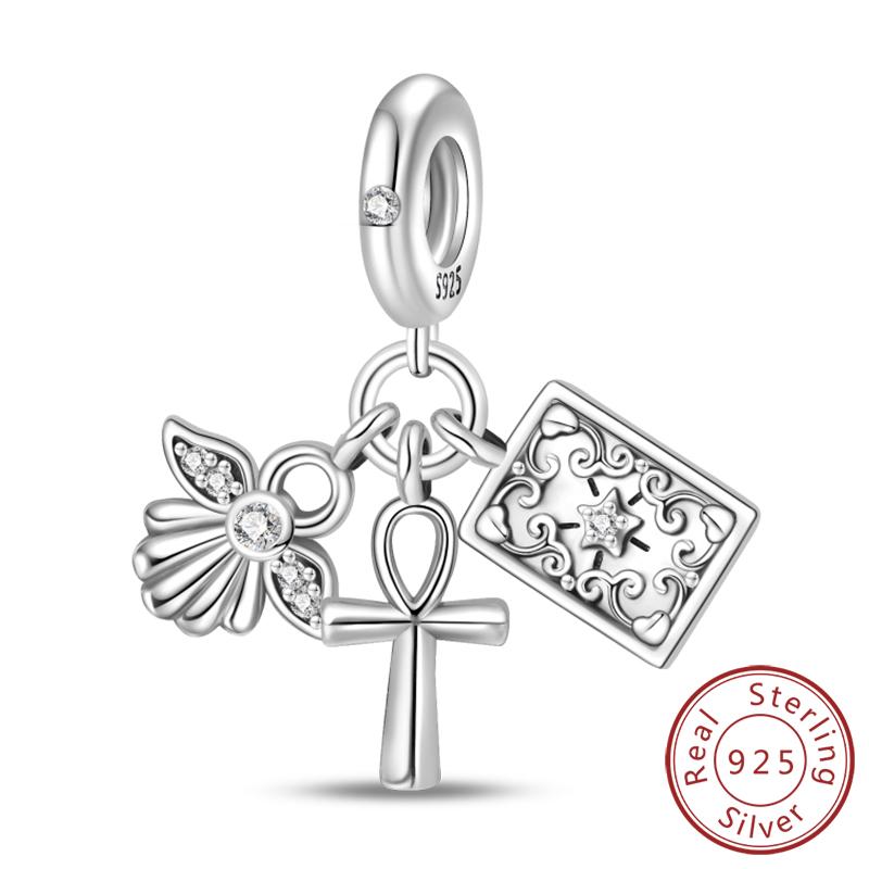 Original Copper Charm Beads Classic Cross Bible Guardian Angel Charms Pendants For Bracelet Diy Birthday Jewelry