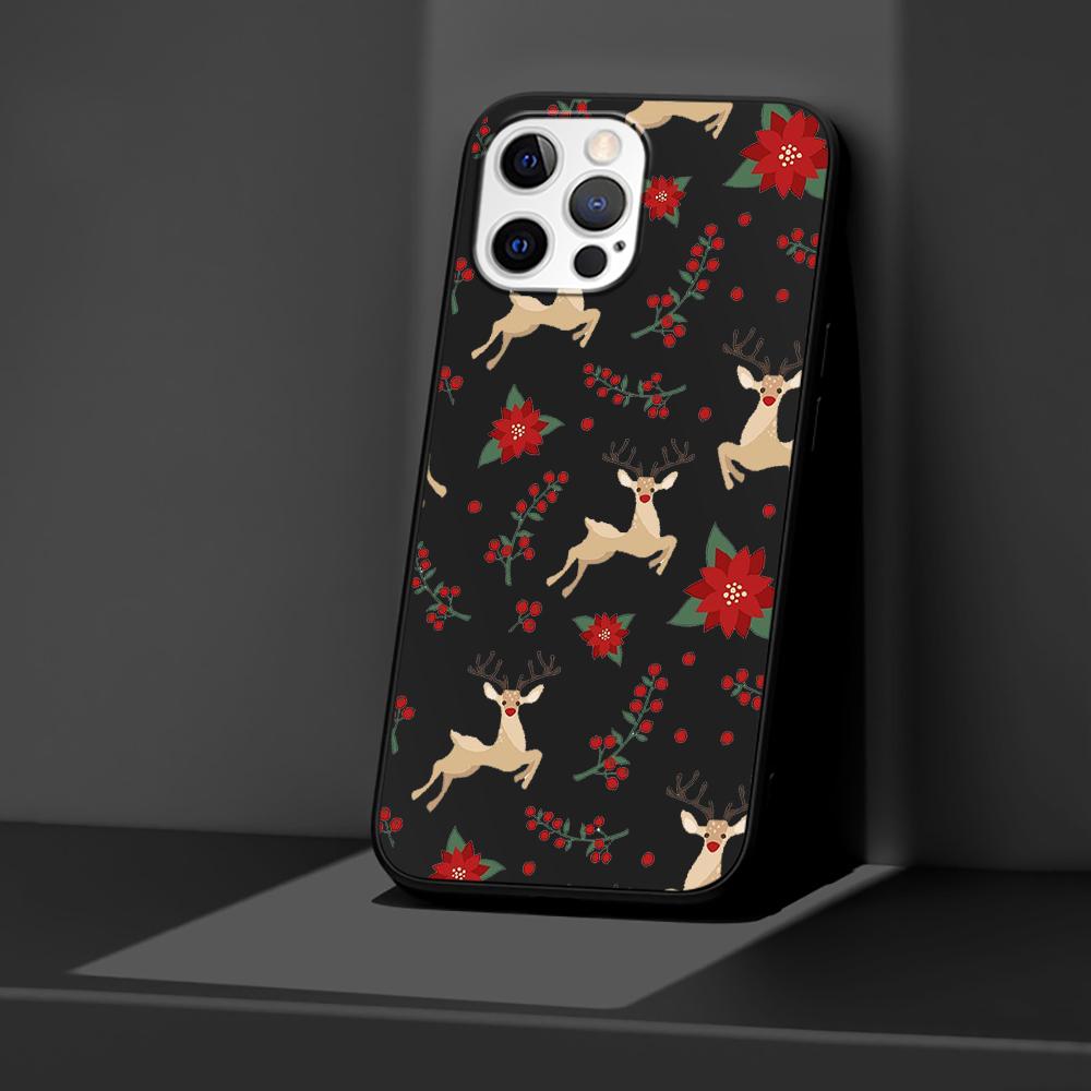 Phone Case for Apple iPhone 14 11 13 Pro Max 12 Mini XR 7 8 + SE 2020 XS 6 6s Plus 5 5s Christmas New Year Gifts Elk Snow Cover
