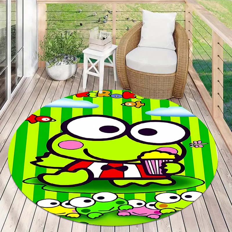 Kawaii Cartoon Keroppi Round Carpet Non-Slip Circle Area Rug Children Playroom Nursery Bedroom Home Floor Mat