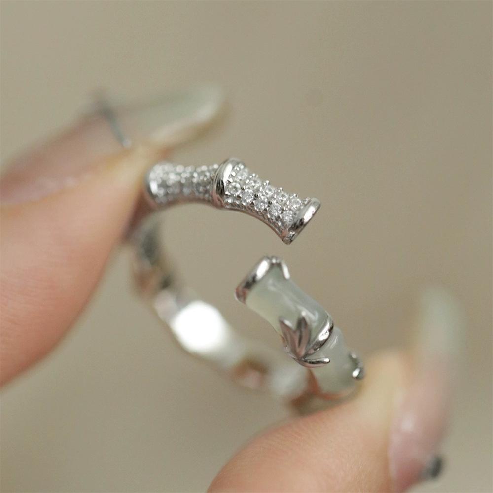 

S diamond bamboo ring 2025 new Chinese style design antique ring