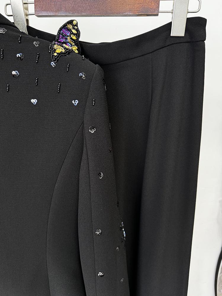 High Street Fashion 2026 Butterfly Bead Rhinestone Suit: Heavy Duty, Three-Dimensional Two-Piece Set with Long Pants.