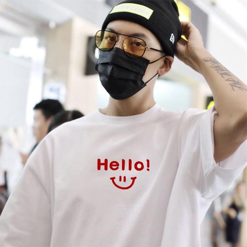 

Летняя мужская футболка из хлопка со смайликом и принтом, уличный повседневный топ унисекс с коротким рукавом и круглым вырезом