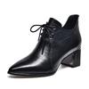 New Women's Mid-heel Lace-up Leather Shoes Genuine Leather Deep-mouth Soft Leather High Heels