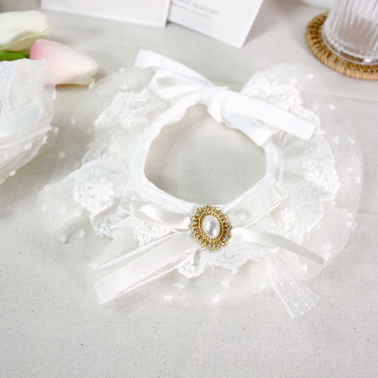 [KIMnyang_deng] Weißes Chiffon-Spitzenband Welpen-, Katzenumhang Foto-Requisiten