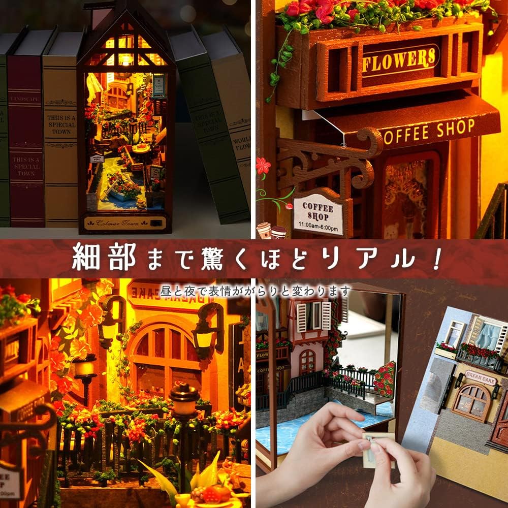 Moin Moin Dollhouse Miniature DIY Kit with LED Light Retro Book Design for Beginners