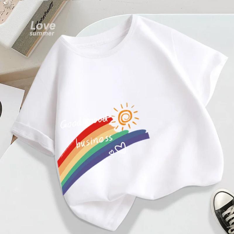 Jungen Mädchen T-Shirt Sommer Baumwolle Kurzarm T-Shirt Trendiges Regenbogen Design Kinder T-Shirt Mode Kinder Kleinkind Oberteile Zurück zur Schule