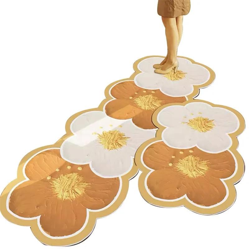 Flower Kitchen Floor Mat Non Slip Absorb Oil Kitchen Rug Oil Painting Long Carpet  Entrance Doormat  Kitchen Hallway Runner Rugs