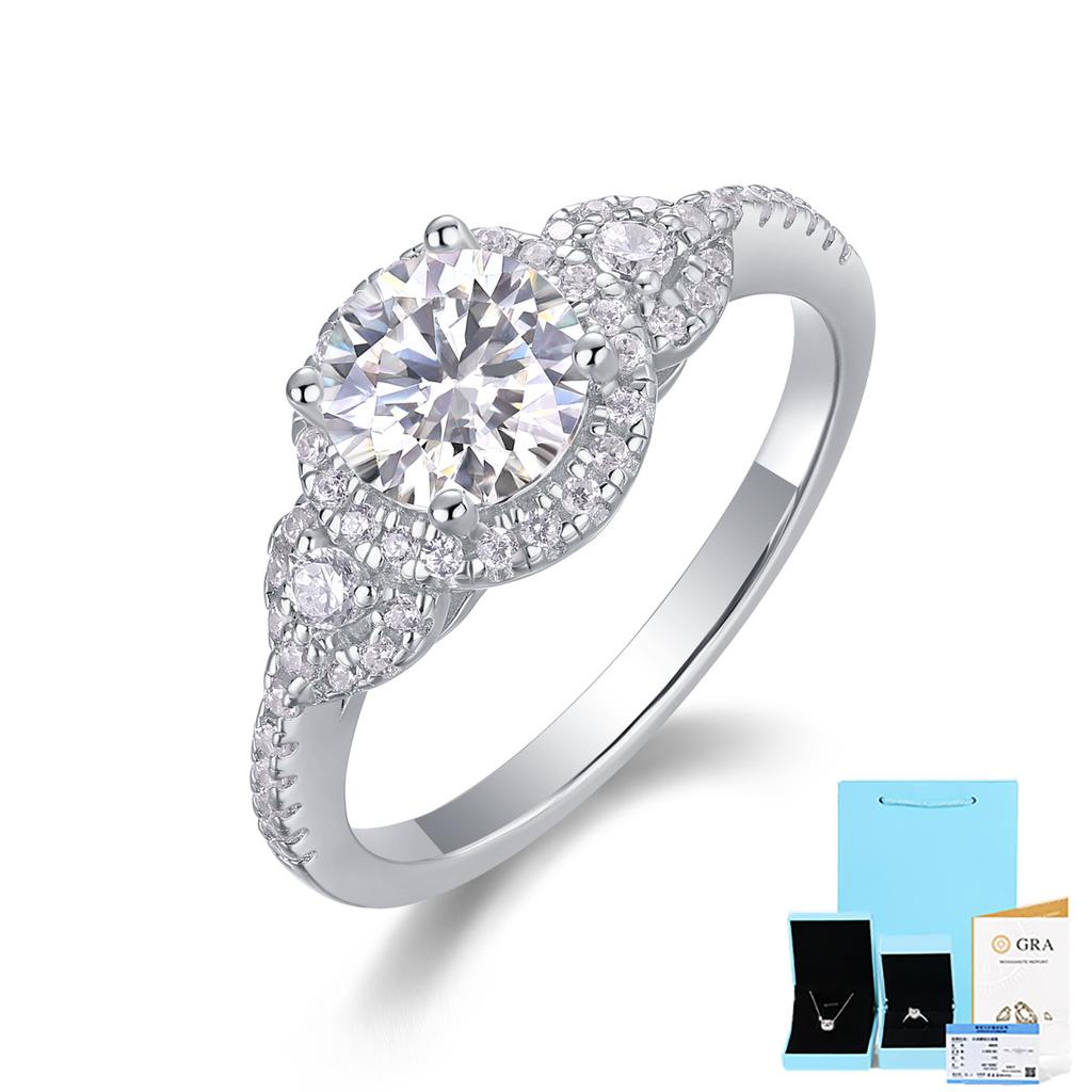 Mode Temperament Ring Damen Nische 925 Silberring 1 Karat Moissanitring