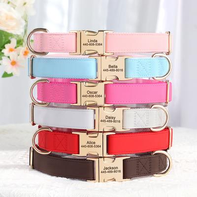 Custom Dog Collar Free Engraved Pet ID Collars PU Leather Dogs Necklace Soft for Small Medium Large Dogs Chihuahua Adjustable