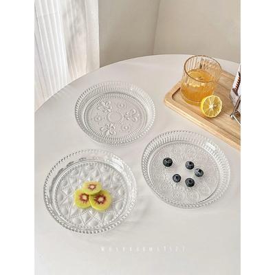 Ins Wind Sunflower French Vintage Relief Glass Fruit Plate Home Premium Cake Plate Tableware Dessert Afternoon Tea Dim Sum Plate
