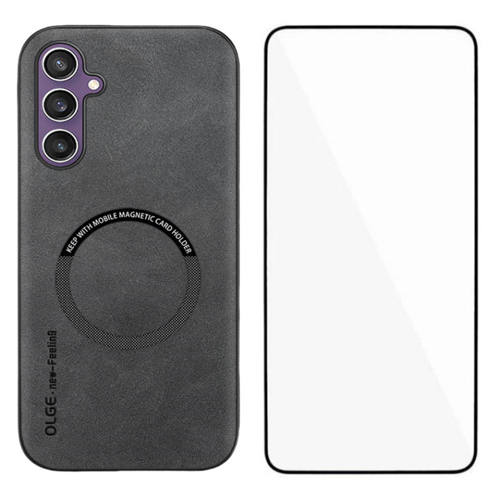 WANLONFENG YBP Series For Samsung Galaxy S24+ Magnetic Case with Tempered Glass Film PU+TPU Phone Cover Large Cutout