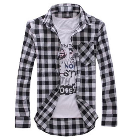 

Мужская повседневная приталенная рубашка с длинным рукавом на пуговицах, с принтом в клетку и отложным воротником L чёрный