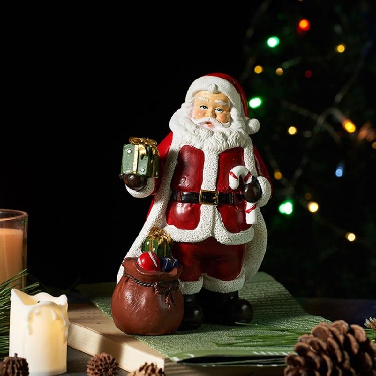 Mini Santa Claus Figurines Holding Gifts Small Resin Sculpture Home Decor