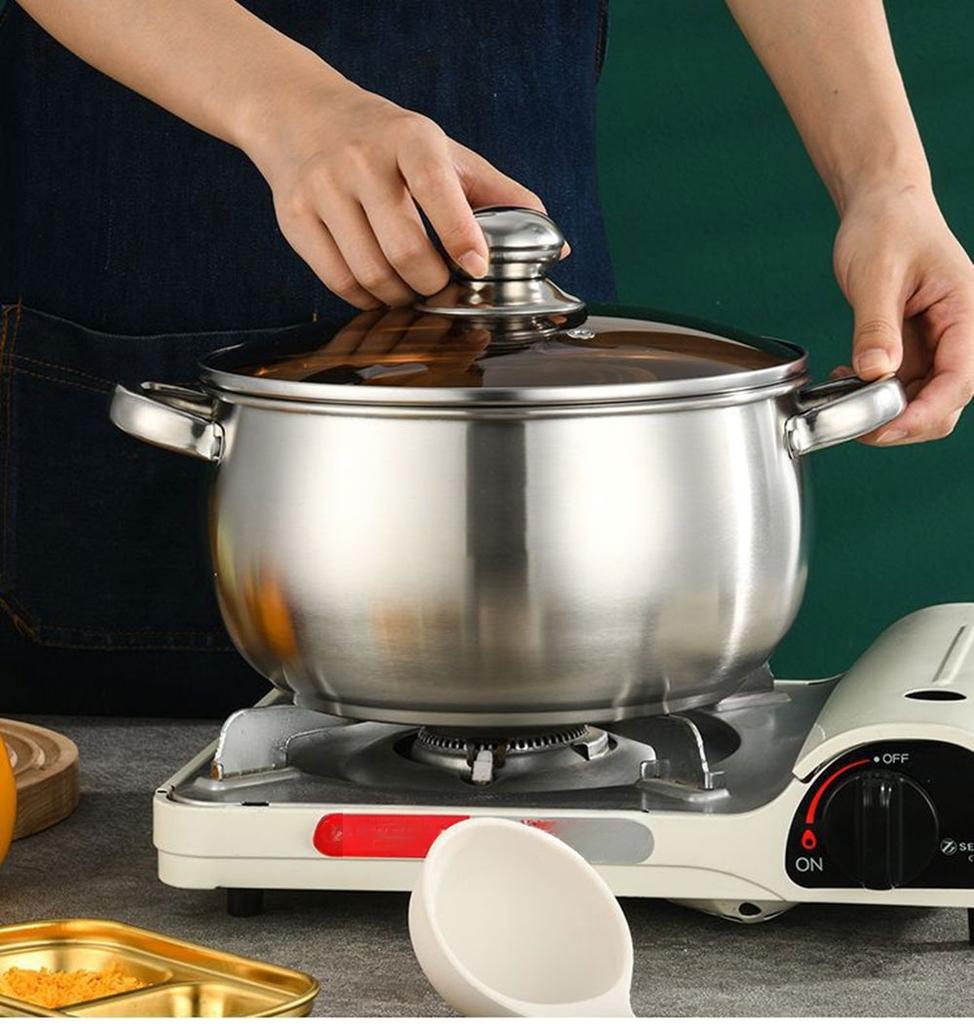 1pc Stockpot with Glass Lid, Stainless Steel Stockpot, Multipurpose Soup Pot, Cooking Pot, Sauce Pot for Chili, Pasta, Curries,