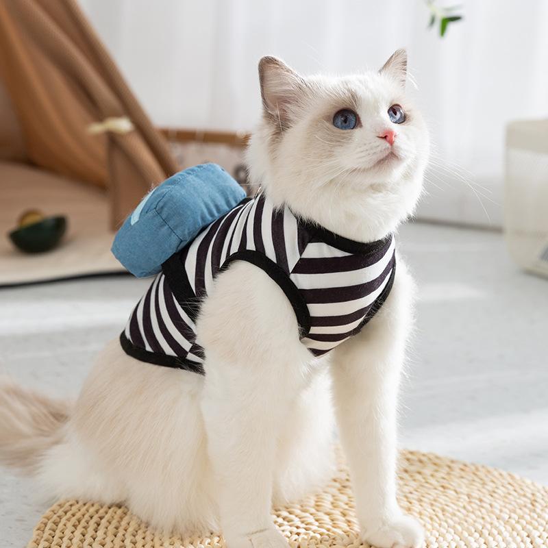 Three-dimensional Backpack Striped Traction Cat Vest Cat Clothes Anti-hair Loss Puppet Hairless Cat Spring and Summer Pet Clothing
