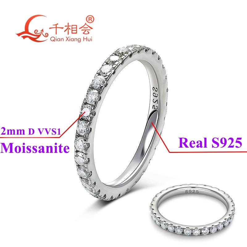 

solid 2mm 3mm white round Moissanite diamond Full Eternity Band 925 Silver Jewelry Wedding Ring Valentine s Day Gift 4