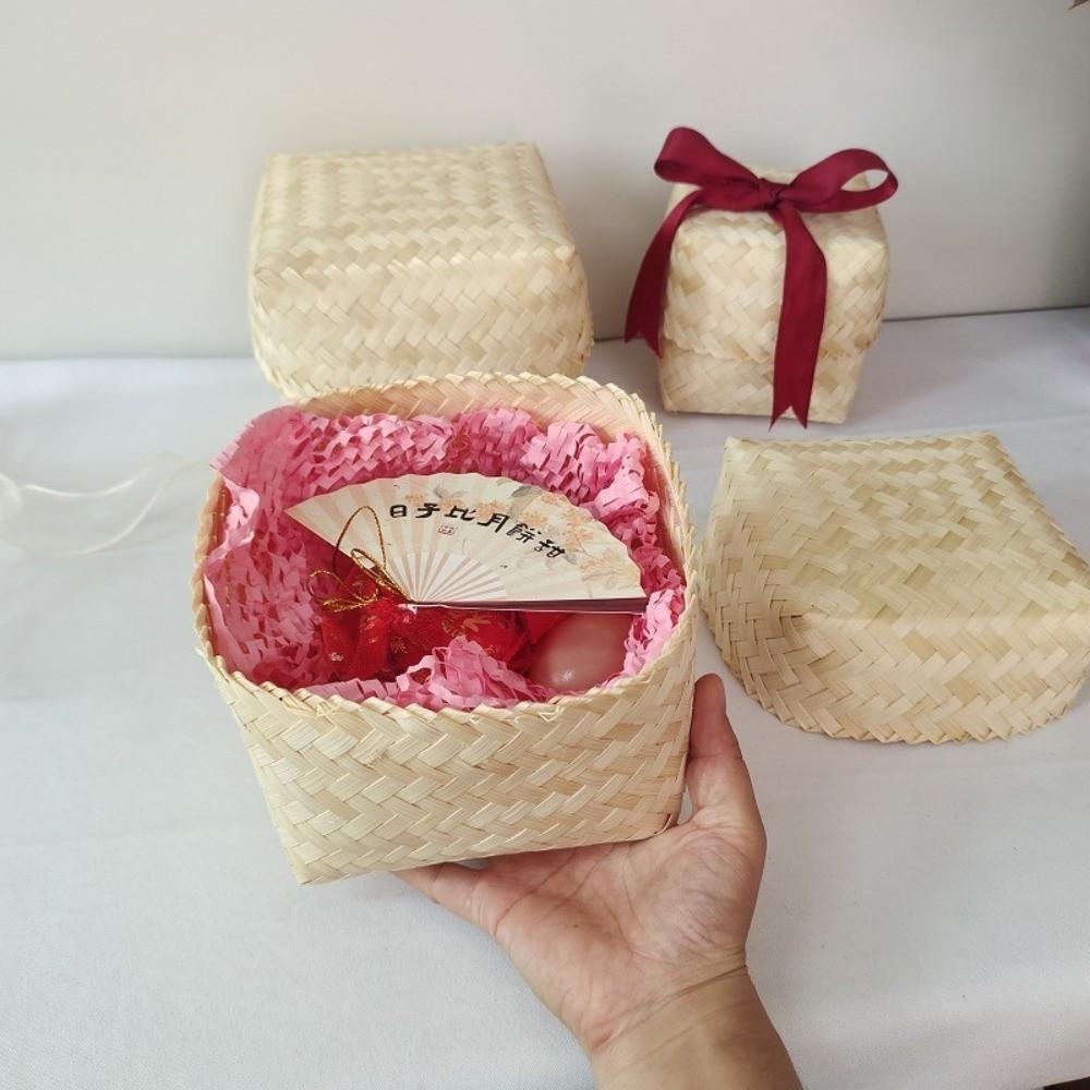 Reusable Bamboo Woven Gift Box Handmade Wedding Cookies Candy Box Bamboo Teas Tin  Party Decoration