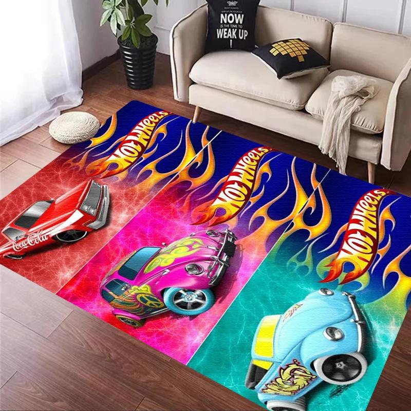 H-Hot Wheels-Themed Large Carpet Mat for Bedroom and Living Room Decor Stylish Area Rug Long Hallway Entryway Doormat Durable